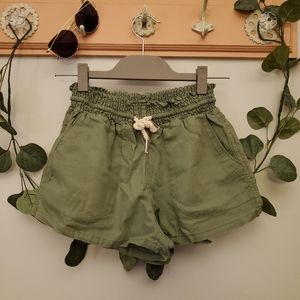 Love Tree | Army Green Linen Blend Shorts Drawstrings Size S